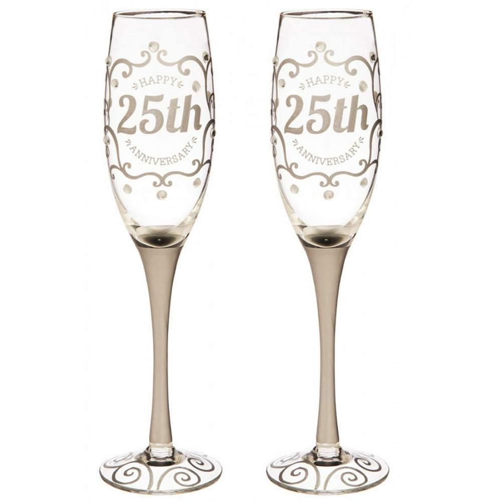 Evergreen 25th Anniversary Champagne Flutes, 8 ounces, Set of 2