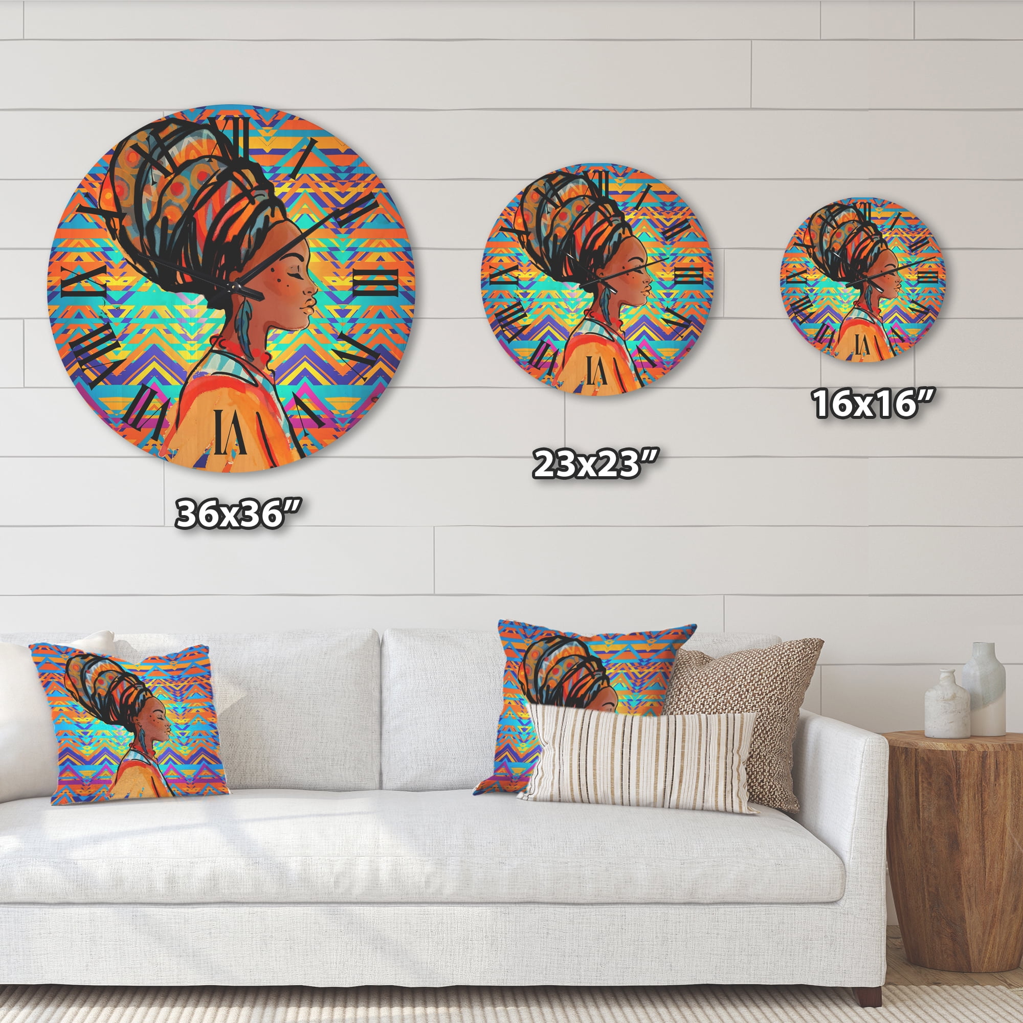 Designart 'African American Woman Portrait with Turban IV' Modern Wood Wall Clock