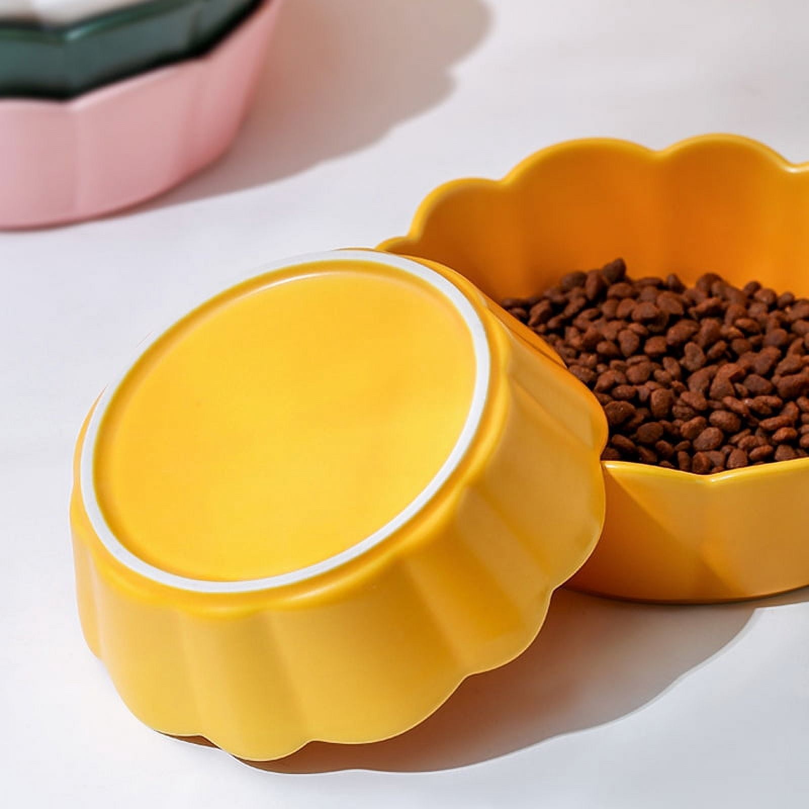 Creative Pet Ceramic Bowl Flower Cat Bowl Medium Dog Bowl Anti-Overturning Pet Bowl - yellow