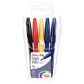 Pentel Sign Pen Brush Tip Set, 12-Colors