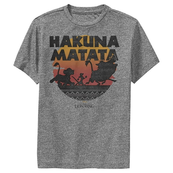 Boy's Lion King Hakuna Matata Sunset Circle  Performance Graphic Tee Charcoal Heather X Large