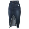 thumbnail image 2 of A2Y Women's Slim Fit Rayon Knee Length Unhem Front Slit Denim Jean Pencil Skirt Dark Wash L, 2 of 5