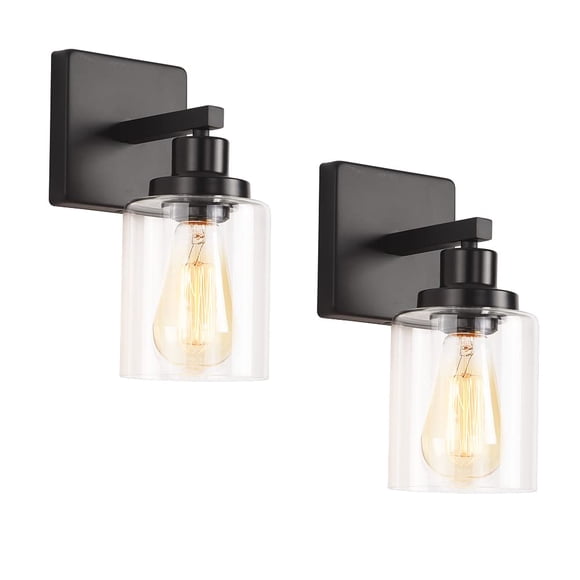 Matte Black Vanity Lights for Bathroom, Wall Sconces Set of Two, Modern Wall Light Fixtures, Metal Sconces Wall Lighting with Clear Glass S