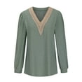 thumbnail image 6 of Womens Casual V Neck Puff Sleeve Tops Lace Patchwork Breathable Soft Comfy Long Sleeve Pullover Loose Mesh Shirt, 6 of 6