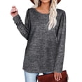 thumbnail image 4 of Camisa de manga larga para mujer Casual suelta Color sólido Agradable para la piel Cuello redondo Top de manga larga para primavera Otoño Invierno Negro Gris XL, 4 of 6