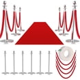 thumbnail image 1 of QinaQin Set de 12 postes de control con 10 cuerdas rojas y alfombra roja, bases pesadas de acero inoxidable para entradas VIP y manejo de filas, 1 of 8