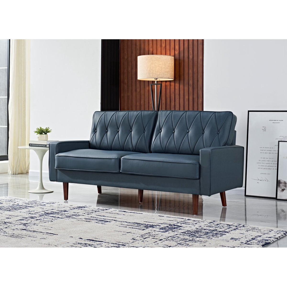 US Pride Modern Style Faux Leather Loveseat with Elegant Round Tapered Legs
