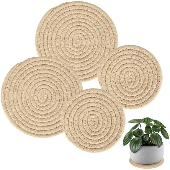 Holzlrgus 4 PCS Plant Coasters 4 & 7 Inch Plant Mat Round Pads for Plants Woven Plant Saucer Coaster for Gardening Indoor and Outdoor Pots