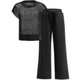 thumbnail image 4 of Women's Wide Leg Crochet Sheer Knit Sweater Matching Sets 2 Piece Set Pants Outfit Top for Lounge Black S, 4 of 10