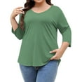 thumbnail image 1 of Chbgutlmr 3/4 Length Sleeve Womens Tops V Neck Plus Size Tops Solid Color Loose Comfy Basic Blouses, 1 of 8