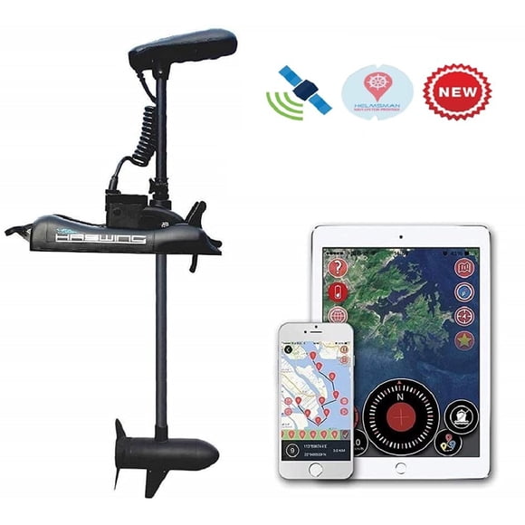 HASWING Moteur de Traîne Électrique d'Extérieur – Arbre 12V 54 Pouces 55lbs Cayman GPS Ancre de Contrôle Montage à l'Arc Bateau de Pêche Eau Salée Eau Douce avec Télécommande Sans Fil