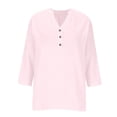 thumbnail image 6 of MVRLSH Womens Tops Shirts Blouse Casual 3/4 Sleeve V Neck Button Solid Plus Size Breathable Summer Top Loose Fit Linen Blouses Pink - XXXXXL, 6 of 7