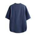 thumbnail image 2 of Caqnni Mens Linen Shirt, Casual Button Up Down Shirts for Men, Beach Short Sleeve Essential Business Top Clothes for Summer (Navy,XL), 2 of 3