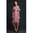 thumbnail image 4 of Bimba Brown Leaves Printed Womens Ruffle Front Cold Shoulder Swing Shift Dress - Large, 4 of 6