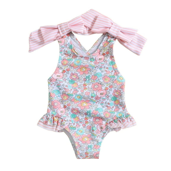 adviicd Girls 1 Piece Swimsuits Bathing Suits for Kids Cross Back Swimwear Beach Summer Swim Suits (Pink,2-3 Years)