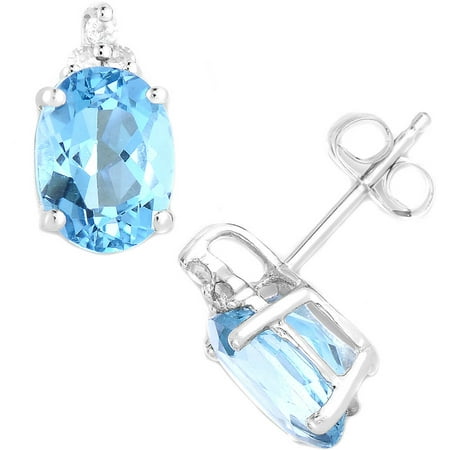 Genuine Blue Topaz and Diamond 10kt White Gold Earrings