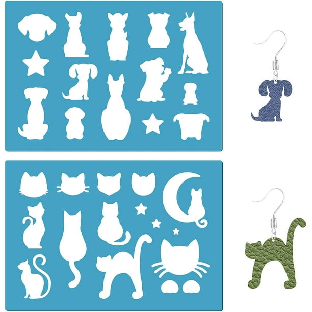 Plantilla de corte acrílico reutilizable con forma de estrella y gato, para hacer aretes de perro, luna y gato, 2 estilos