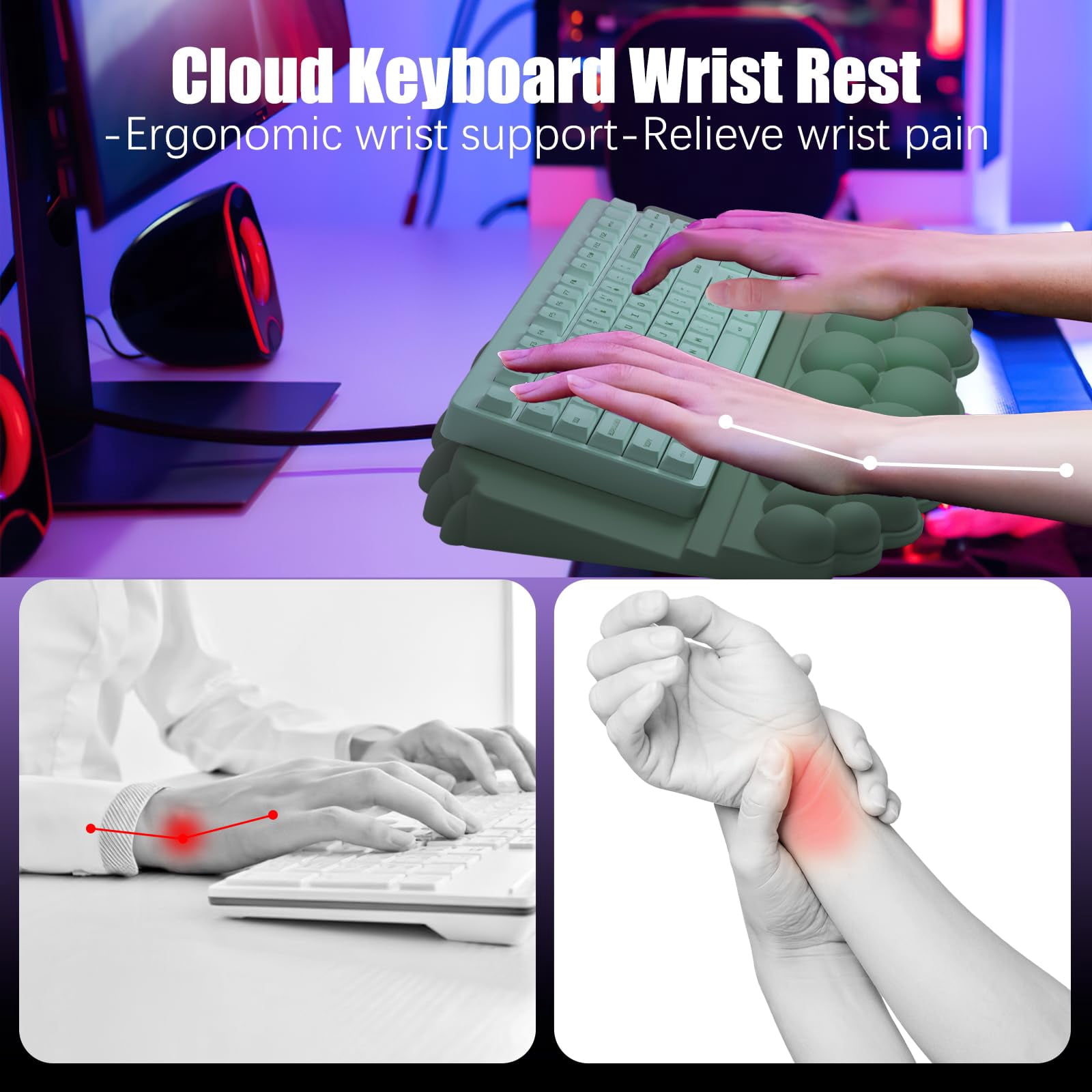 Wrist Rest With Stand  Computer Support Pad Cloud Riser Holder Memory Foam Desk Cushion Palm Hand Typing For Office Home School-green