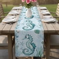 thumbnail image 5 of Coastal Seahorse Table Runner, Ocean Nautical Starfish Seashells Coral Washable Cotton Linen Table Runners 48 Inches Long, Dresser Scarf Runner for Nightstand/Coffee/End Tables 13''x48'', 5 of 8