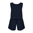 thumbnail image 5 of JULMCOMO Linen Sets for Women 2 Piece Crew Neck Baggy Summer Tank Tops Drawstring Wide Leg Casual Summer Short Sets with Pockets Navy L, 5 of 5