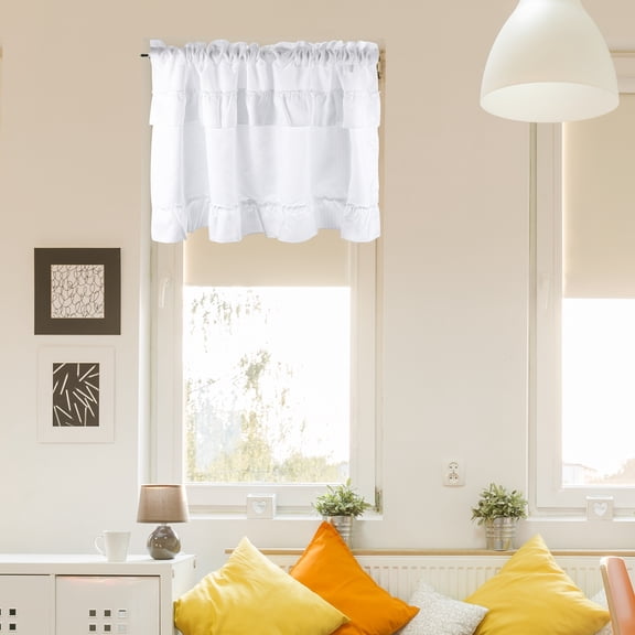 Uxcell Ruffle Valance Curtain, 17.7" W x 39" L Pleated Kitchen Valance Rustic Window Treatment Half Light Filtering Rod Pocket Valances for Bathroom Bedroom Living Room, 1 Panel, White