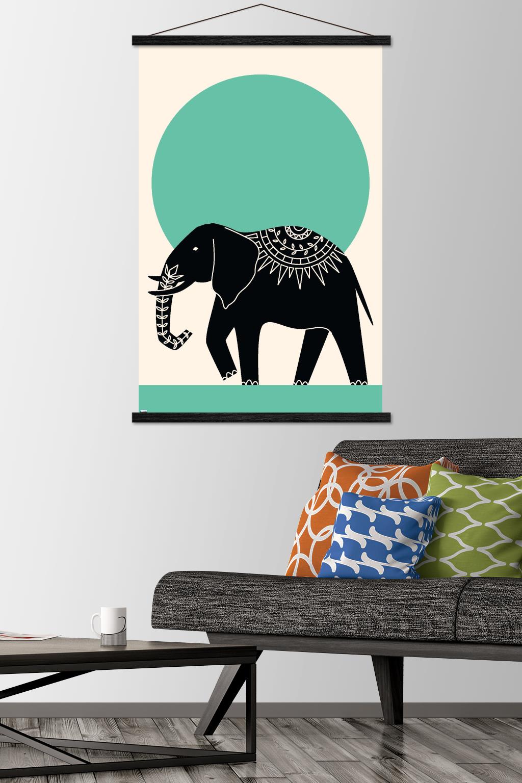 Ink Elephant Wall Poster with Magnetic Frame, 22.375" x 34"