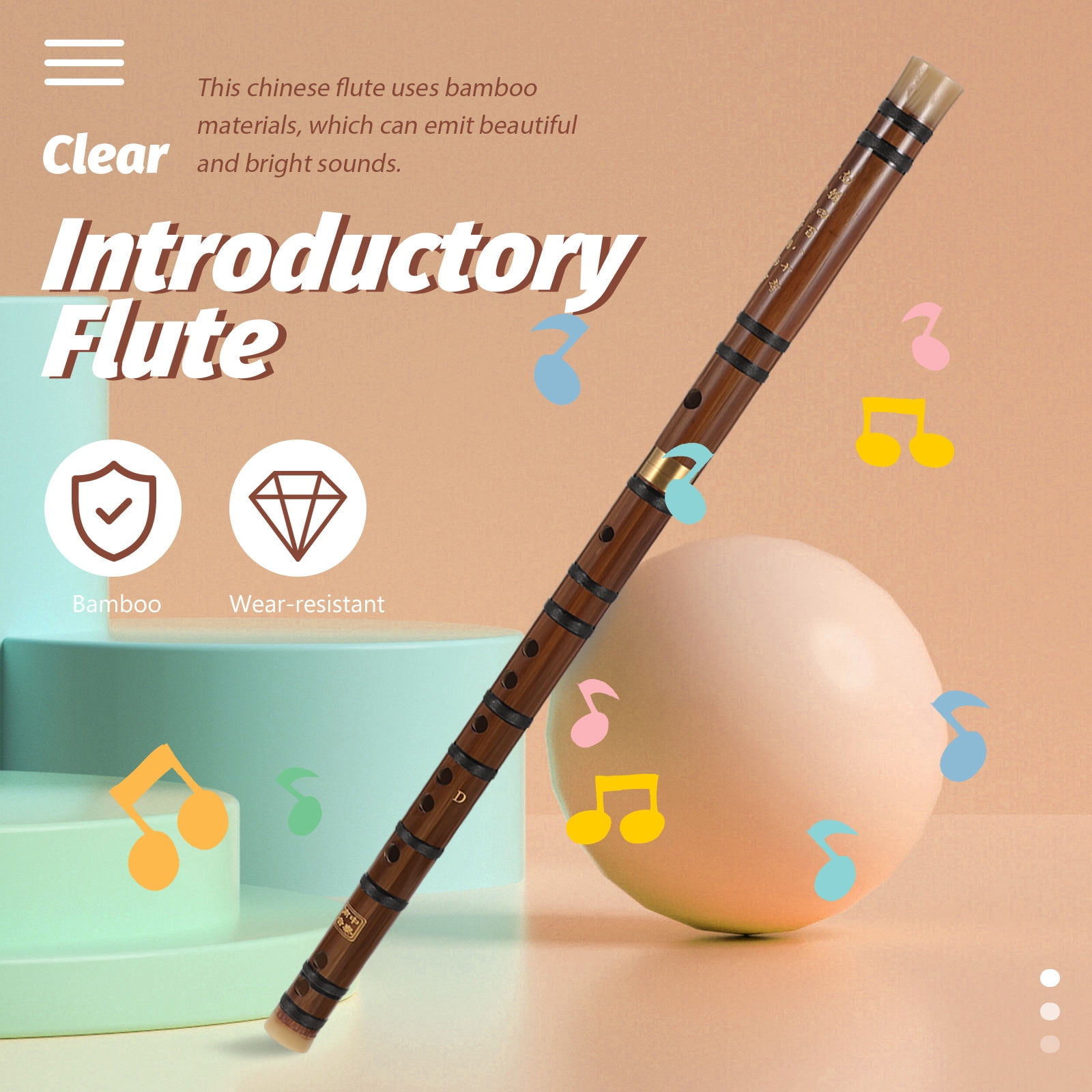 LOLIPPYY Chinese Wooden Flute Brown for Kids Early Education and Music Practice - 1 Set Traditional Instrument
