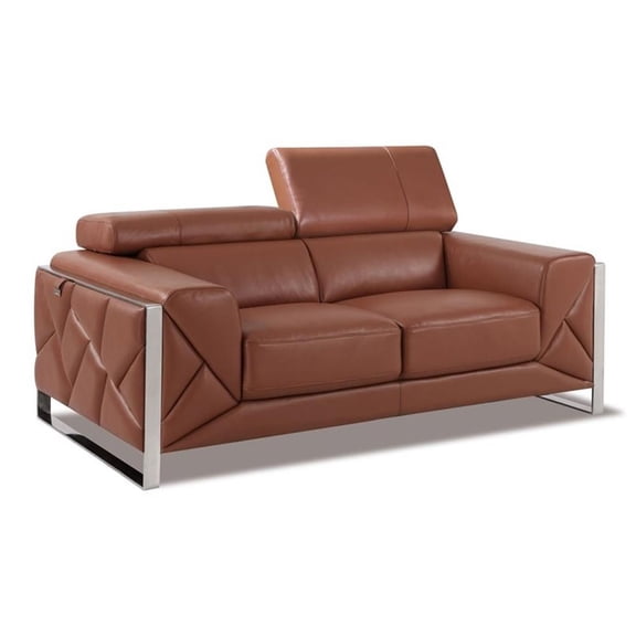 Titan Furnishings 75" Modern Genuine Italian Leather Loveseat in Camel Brown