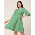 thumbnail image 3 of Moomaya Solid Flared Dress For Women Round Neck Long Sleeves Tiered Short Summer Dress, 3 of 8