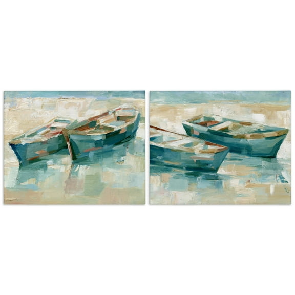 Stupell Industries Rowboat Pairs Washed Ashore Transportation Painting Wrapped Canvas Art Print Wall Art, 20 x 16, Set of 2