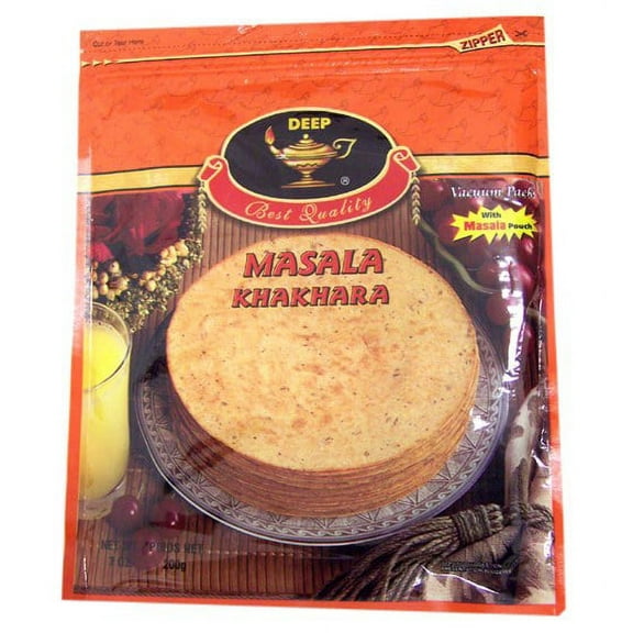 Deep Masala Khakhara - 7 oz | 100% Natural Ingredient  Spices | Thin  Crispy | Traditional Gujrati Indian Tasteful  Healthy Ready to Eat Snacks | Hygienically Vacuum Packed | Serve with Tea  Coffee