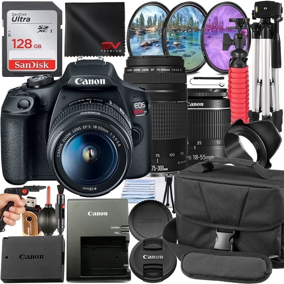 Canon EOS Rebel T7 DSLR Camera Bundle with 18-55mm   75-300mm Lens   128GB SanDisk Card   Case   Filter Kit   Tripod   SV Premium Accessory