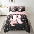 thumbnail image 2 of Manfei Girls Pink Monogrammed Bedding Comforter Set 7pcs, Personalized Letter R King Bedding Sets, Kawaii Axolotl Cherry Blossoms Bed Sheets, Ultra Soft Home Decor, 2 of 8