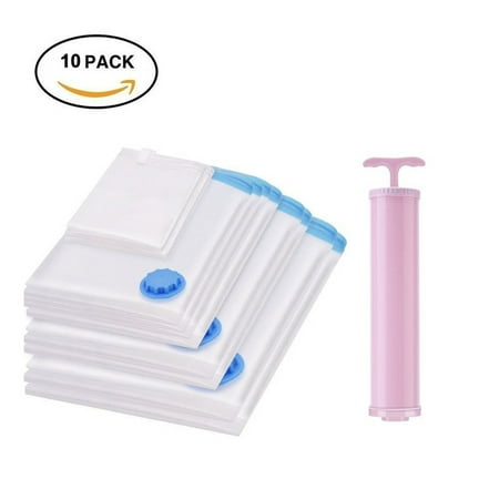Premium Vacuum Storage Bags for Clothes, Works With Any Vacuum Cleaner, 10 Pack Bags and Free Travel Pump 80% More