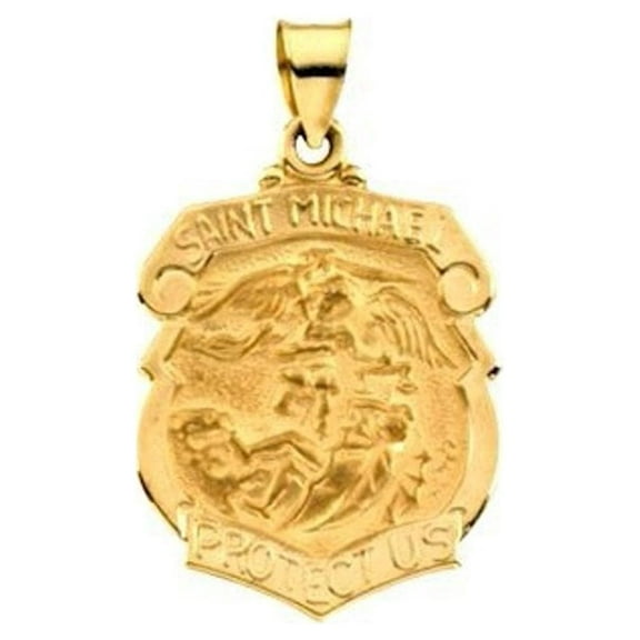 Picturesongold.Com Saint Michael Badge Necklace Pendants - Solid 14k Yellow Gold, 3/4 inch x 1 inch