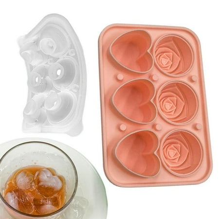 

Erty Whiskey Ice Mold Soft Silicone Heart Rose Shaped Ice Cube Molds with Cover Household Ice Box for Frozen Cocktail Whisky Coffee Juice functional