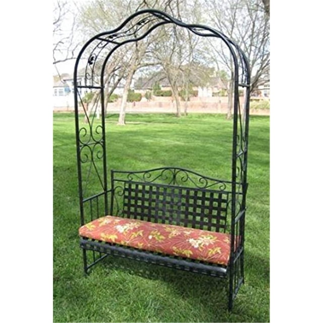 Pemberly Row Iron Patio Arbor Bench in Antique Black