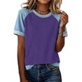thumbnail image 2 of Sentmoon Chemises en Jean pour Femmes T-Shirts pour Femmes Manches Courtes Col Rond Patchwork Coupe Régulière Couleur Unie Extensible Vêtements de Plage et de Vacances pour Femmes Confortable 3TG-5TG, 2 of 5