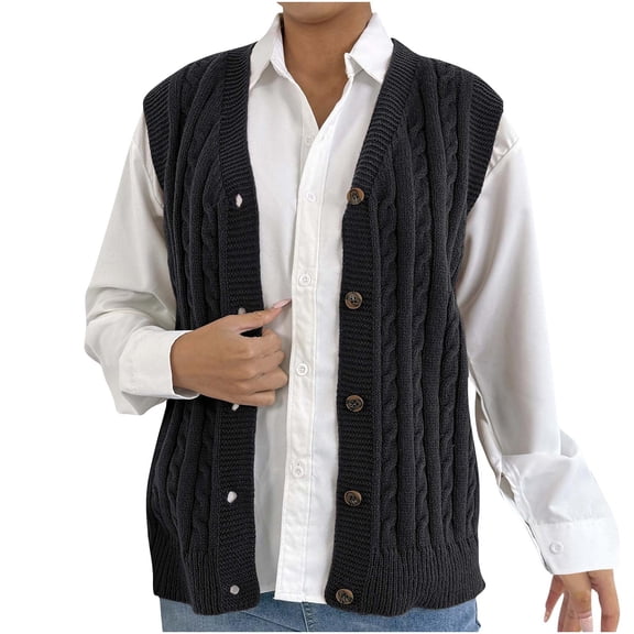 BaoFuBaoMei Womens Sleeveless Cardigan Sweater Vest Cable Knit Ribbed Button up Cardigan V Neck Solid Casual Sweater