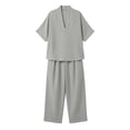 thumbnail image 7 of jobturf Summer Two Piece Sets for Women Going Out Linen Lounge Set V Neck 3/4 Sleeve T Shirts and Pants Matching Vacation Outfits S-XXL, 7 of 7