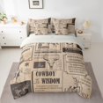 thumbnail image 3 of Homewish Cowgirl Cowboy Twin Bedding Sets 7-Piece, Farmhouse Lodge Cabin Bedding Comforter Set, Vintage Fashion Newspaper Reversible Sheet Sets, Microfiber Bedroom Decor, 3 of 8