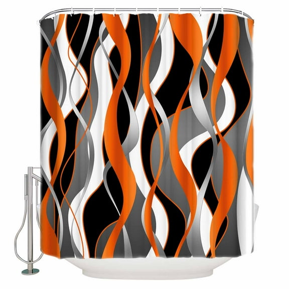 Shower Curtain Bathroom Set Abstract Orange Twisted Lines Waterproof Fabric Shower Curtains with Grommets&Hooks Classic Geometric Art Privacy Bath Curtain for Bathtub 36x72in