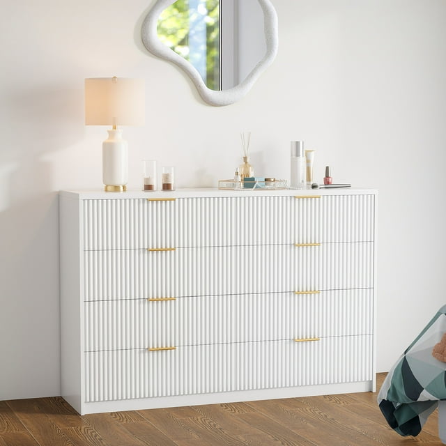 Commode de Rangement Cannelée Rétro Mi-Siècle, Grande Unité en Bois à 8-9 Tiroirs Convenant comme Armoire de Chevet et Meuble d'Organisation de Couloir