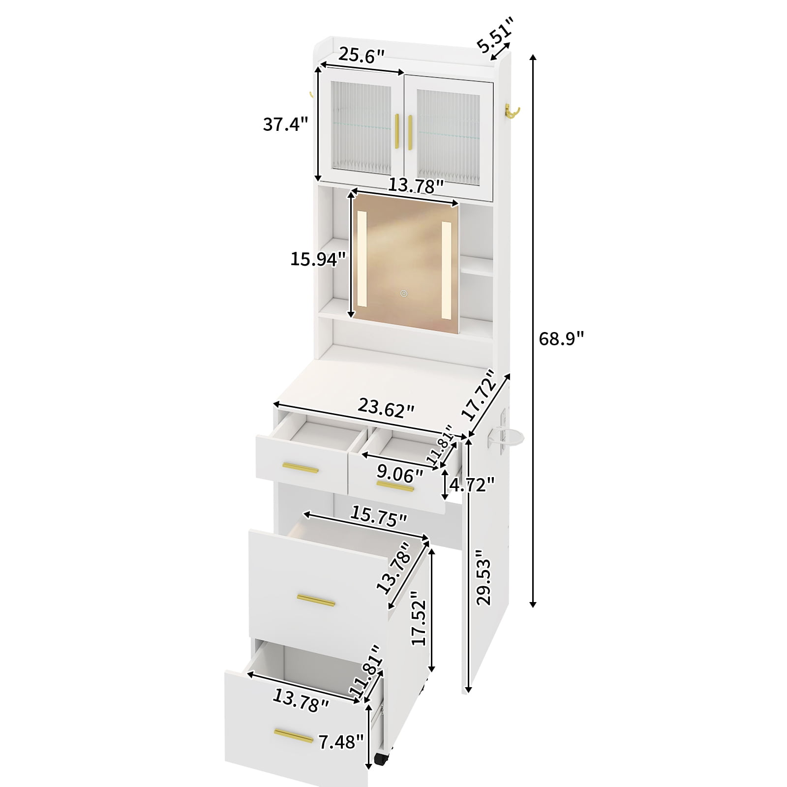 Ktaxon Makeup Vanity Table for Small Spaces, Vanity Table Set with Charging Station and Sliding Mirror, Bedroom Makeup Table, White