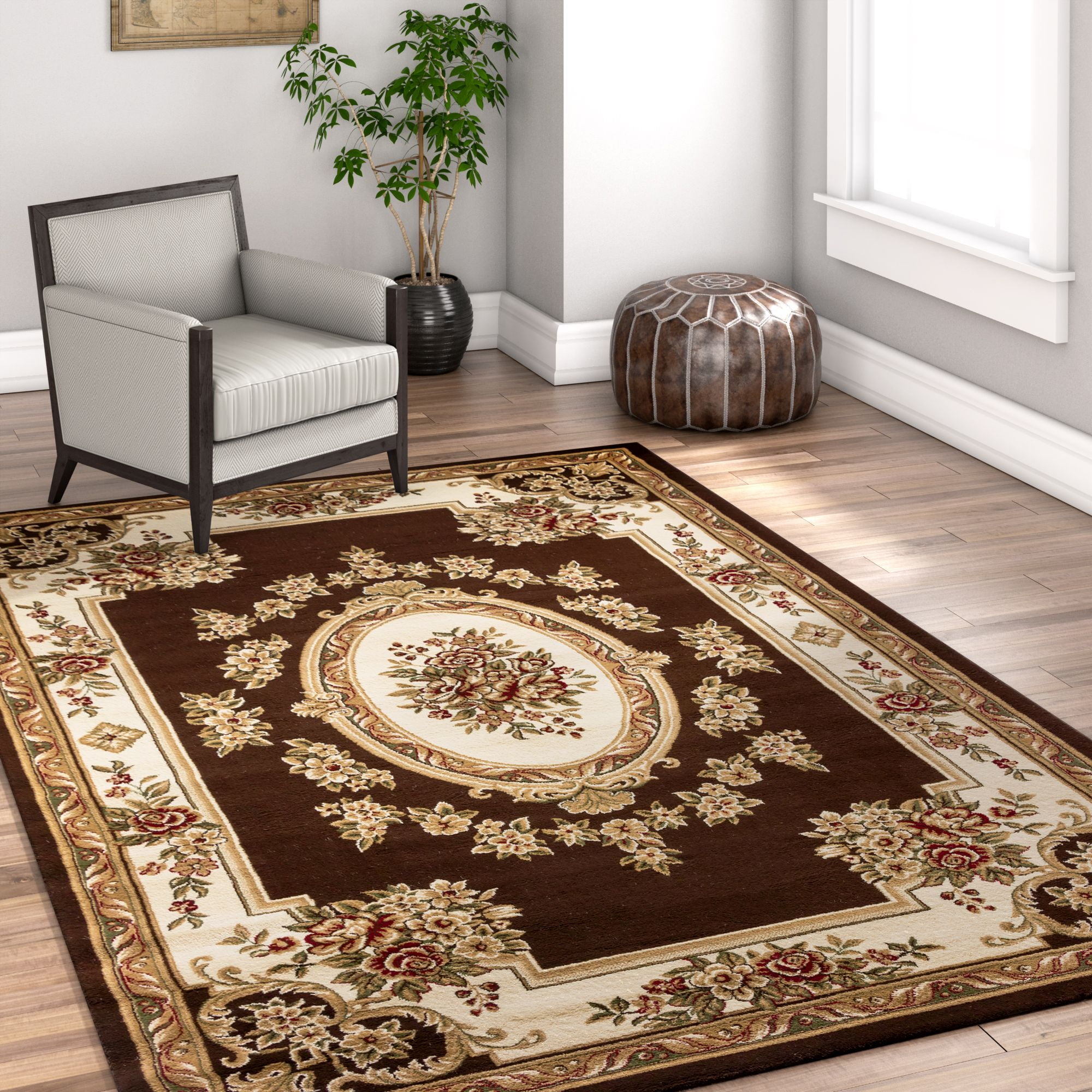 Well Woven Pastoral Medallion Brown French 9x13 (9'3'' x 12'6'') Area