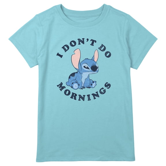 Girl's Lilo & Stitch I Don't Do Mornings Stitch  Graphic Tee Blue Large Plus