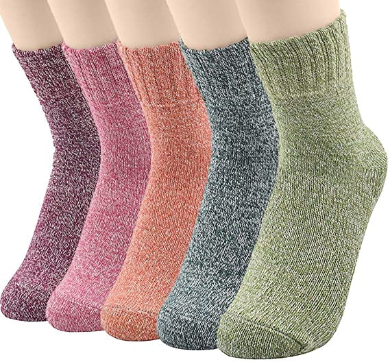5 Pairs Womens Wool Cashmere Thick Warm Soft Comfort Casual Solid Winter Socks 