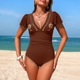 thumbnail image 2 of BOBOGOJP Women's One Piece Swimsuits Tummy Control Bathing Suit 2026 Petal Cutout Swim Suit Ruffle V Neck Swimwear Coffee for Size XL, 2 of 8
