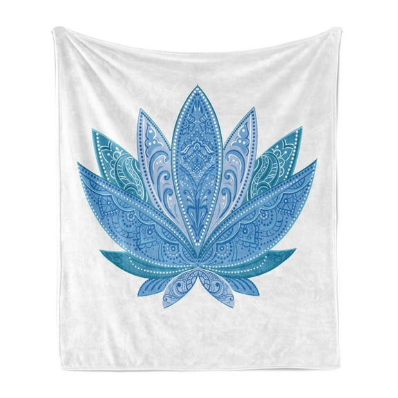 East Soft Flannel Fleece Throw Blanket, Design with Paisleys and Swirls on Lotus Petals Eastern Motifs, Cozy Plush for Indoor and Outdoor Use, 50" x 60", Purple Grey Petrol Blue, by Ambesonne