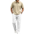 thumbnail image 2 of Elvqul Men's Short Sleeve Shirt and Pants Set with Button Detail for Casual Wear, 2 of 5